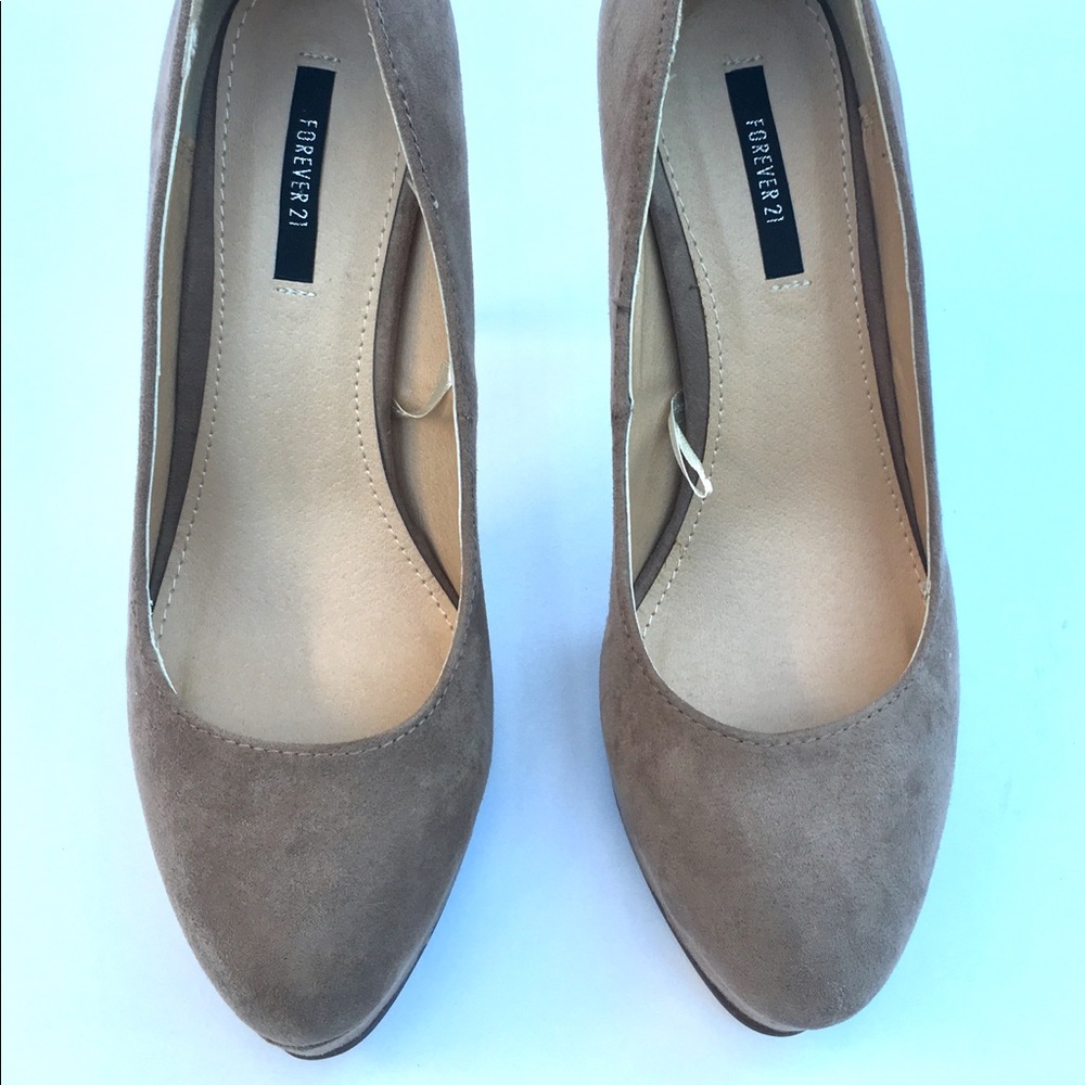 Tan Faux Suede Platform Heels. Forever 21.